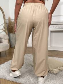 Flirla Talla grande Pantalones jogger de cintura elástica - Albaricoque - Ver 2