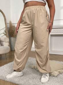 Flirla Talla grande Pantalones jogger de cintura elástica - Albaricoque - Ver 3
