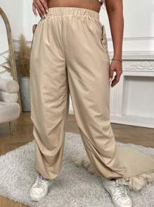 Flirla Talla grande Pantalones jogger de cintura elástica - Albaricoque - Ver 4