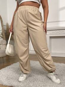 Flirla Talla grande Pantalones jogger de cintura elástica - Albaricoque - Ver 6