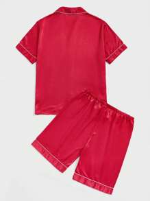 Men Contrast Piping PJ Set / Pajama Set - Red - View 2