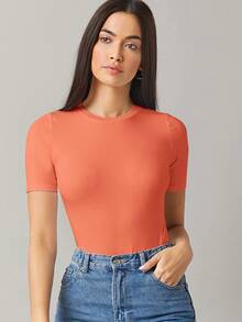 SHEIN BASICS 素色圓領連身背心 - 珊瑚橙 - 查看 5