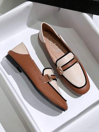 Mengshangli 2025 Autumn Women's Slip-On Loafers, Square Toe, Flat, Pu Leather