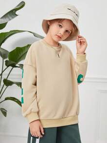 SHEIN Tween Boy Letter Graphic Drop Shoulder Sweatshirt - Apricot - View 2