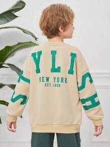 SHEIN Tween Boy Letter Graphic Drop Shoulder Sweatshirt - Apricot - View 4