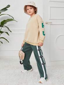 SHEIN Tween Boy Letter Graphic Drop Shoulder Sweatshirt - Apricot - View 5