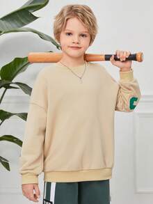 SHEIN Tween Boy Letter Graphic Drop Shoulder Sweatshirt - Apricot - View 6