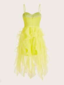 Aveloria 不對稱下擺緊身上衣網紗吊帶洋裝 - 黃色 - 查看 2