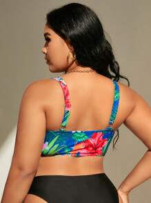 SHEIN Swim Curve 大碼印花V形鋼帶比基尼泳裝上衣 - 彩色 - 查看 2