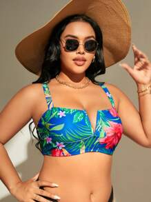SHEIN Swim Curve 大碼印花V形鋼帶比基尼泳裝上衣 - 彩色 - 查看 5