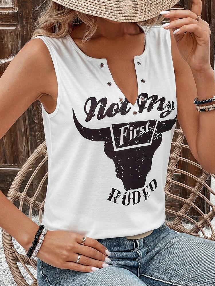 SHEIN LUNE Top Sans Manches À Lettres Encolure crantée - Blanc - Voir 3