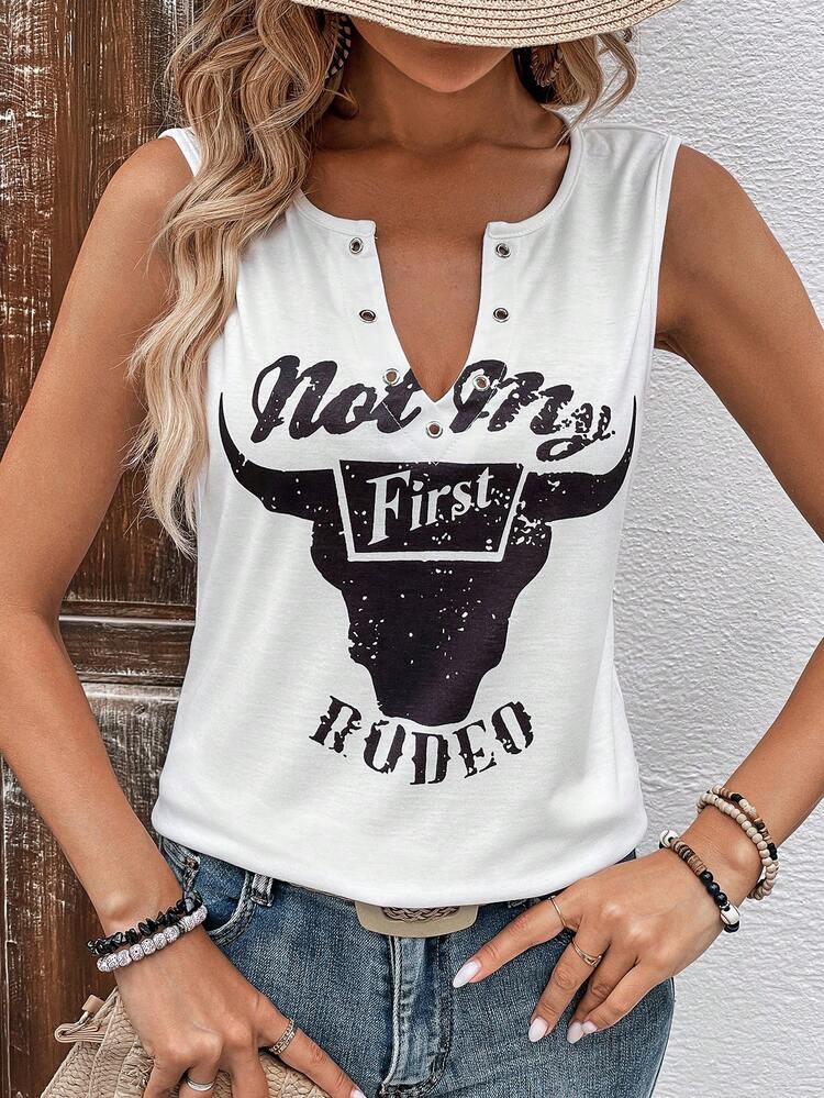 SHEIN LUNE Top Sans Manches À Lettres Encolure crantée - Blanc - Voir 4