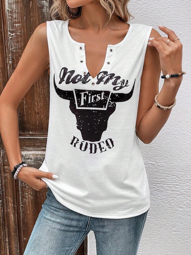 SHEIN LUNE Top Sans Manches À Lettres Encolure crantée - Blanc - Voir 5