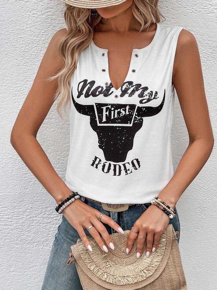 SHEIN LUNE Top Sans Manches À Lettres Encolure crantée - Blanc - Voir 6