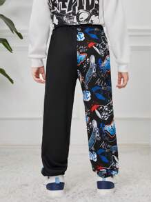 SHEIN 男大童字母圖案腰部抽繩衛褲 - 彩色 - 查看 2