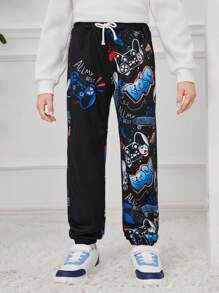 SHEIN 男大童字母圖案腰部抽繩衛褲 - 彩色 - 查看 5