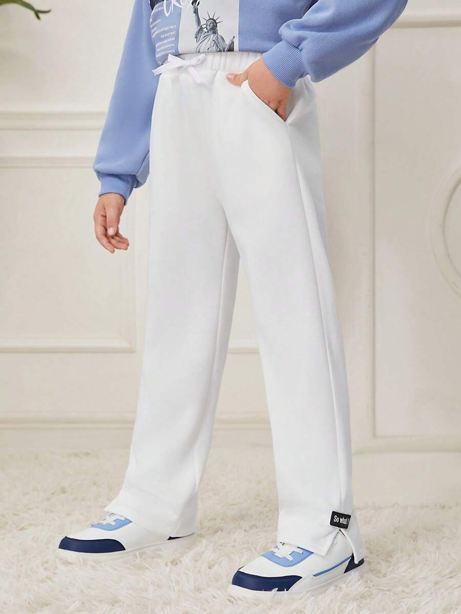 SHEIN Tween Boy Letter Patched Detail Drawstring Waist Joggers - White - View 1