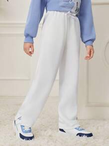 SHEIN Tween Boy Letter Patched Detail Drawstring Waist Joggers - White - View 3