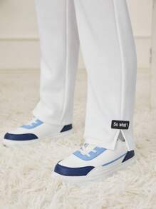 SHEIN Tween Boy Letter Patched Detail Drawstring Waist Joggers - White - View 4