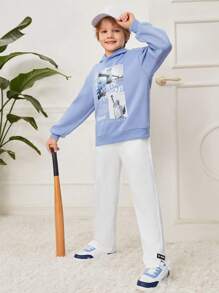 SHEIN Tween Boy Letter Patched Detail Drawstring Waist Joggers - White - View 5