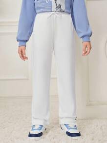 SHEIN Tween Boy Letter Patched Detail Drawstring Waist Joggers - White - View 6