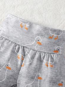 女嬰卡通圖案T恤和包腳長褲和帽睡衣套裝 - 灰色 - 查看 6