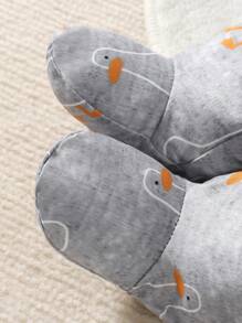 女嬰卡通圖案T恤和包腳長褲和帽睡衣套裝 - 灰色 - 查看 7