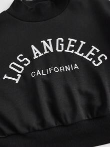 SHEIN EZwear 字母圖案小高領落肩袖套頭衫和運動褲 - 黑色 - 查看 3