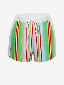 SHEIN Unity Striped Knot Waist Shorts - Multicolor - View 1