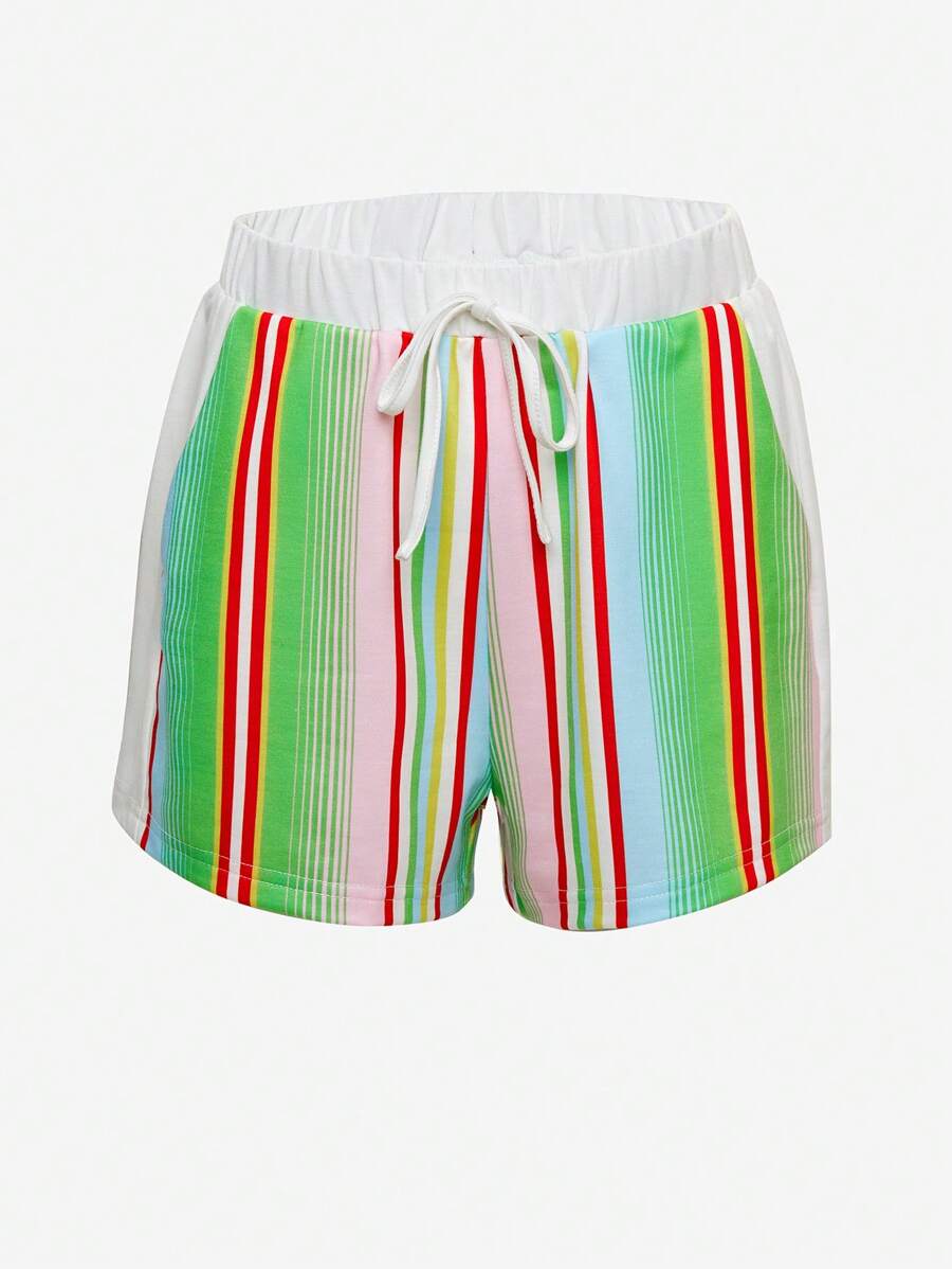 SHEIN Unity Striped Knot Waist Shorts - Multicolor - View 1