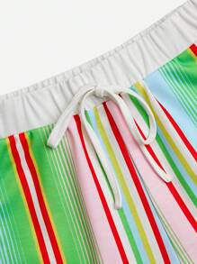 SHEIN Unity Striped Knot Waist Shorts - Multicolor - View 3