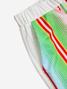 SHEIN Unity Striped Knot Waist Shorts - Multicolor - View 4