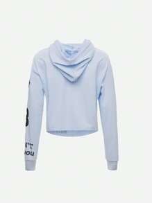 SHEIN Unity Letter Graphic Drop Shoulder Drawstring Hoodie Pullover Fall Sweatshirt - Baby Blue - View 2
