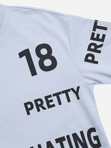 SHEIN Unity Letter Graphic Drop Shoulder Drawstring Hoodie Pullover Fall Sweatshirt - Baby Blue - View 5