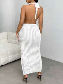 SHEIN SXY Cut Out Tie Backless Halter Neck Dress - White - View 2