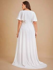 SHEIN Belle Plus V Neck Butterfly Sleeve Wedding Dress Without Veil - White - View 2