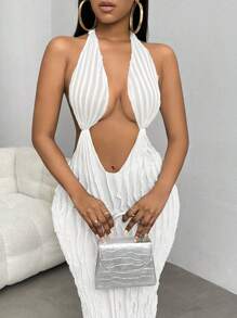 SHEIN SXY Cut Out Tie Backless Halter Neck Dress - White - View 5