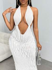 SHEIN SXY Cut Out Tie Backless Halter Neck Dress - White - View 6