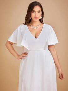 SHEIN Belle Plus V Neck Butterfly Sleeve Wedding Dress Without Veil - White - View 6