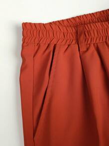 Manfinity Homme 男士素色前排扣襯衫和褲子不帶T恤 - 紅色 - 查看 3