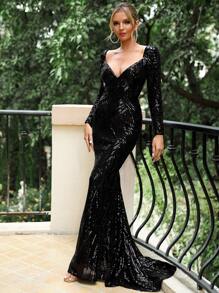 LOVE&LEMONADE Đầm Lộ Lưng Dây kéo màu trơn Buổi tiệc - màu đen - Xem 1