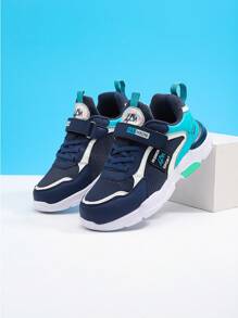 Boys Star & Letter Graphic Breathable Hook-and-loop Fastener Lace Up Running Shoes For Outdoor - Blue - View 6