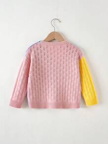 SHEIN Cô gái mới biết đi Cardigans Nút phía trước Khối Màu Giải trí - Nhiều màu - Xem 2