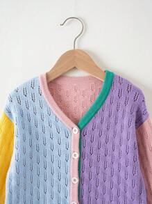 SHEIN Cô gái mới biết đi Cardigans Nút phía trước Khối Màu Giải trí - Nhiều màu - Xem 4