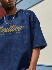 Men Letter Graphic Tee - Navy Blue - View 4