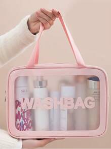 de gran capacidad PU mate impermeable Bolso de cosméticos , portátil Maquillaje Caja de almacenamiento con asa - Rosa - Ver 4