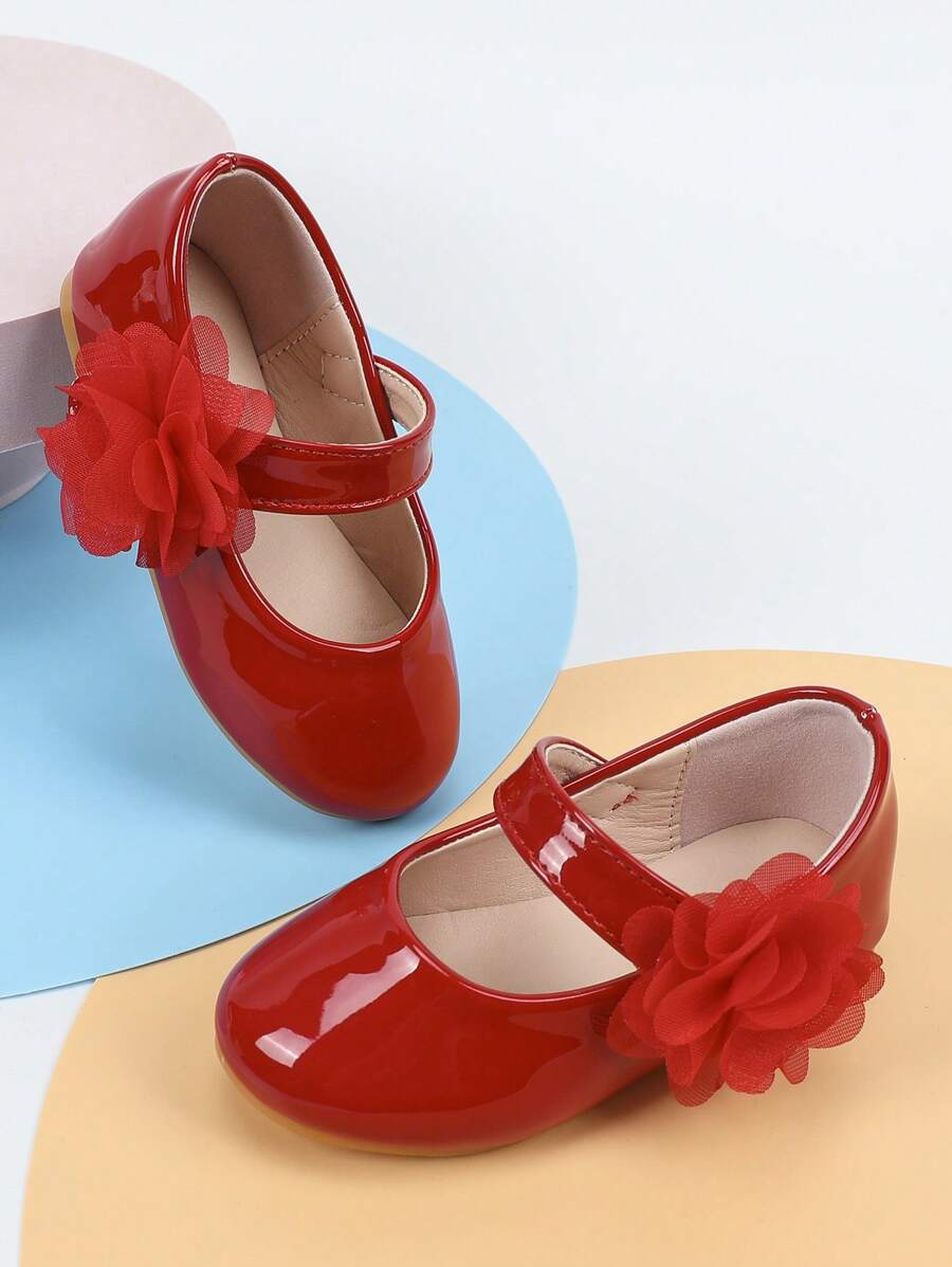 Baby Floral Appliques Decor Mary Jane Flats For Outdoor