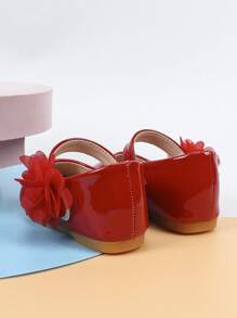 Baby Floral Appliques Decor Mary Jane Flats For Outdoor - Red - View 3