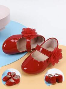 Baby Floral Appliques Decor Mary Jane Flats For Outdoor - Red - View 5
