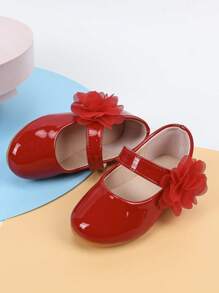 Baby Floral Appliques Decor Mary Jane Flats For Outdoor - Red - View 6